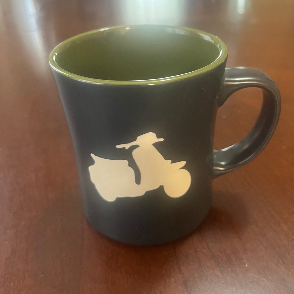 Starbucks 2011 Matte Gray Olive Green Scooter Graphic Coffee Mug 12oz EUC